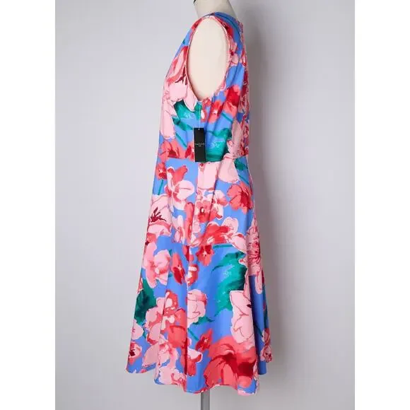 Tahari ASL Floral Midi Dress 14 A-Line Baby Shower Wedding Guest Vacation Resort - Picture 2 of 10
